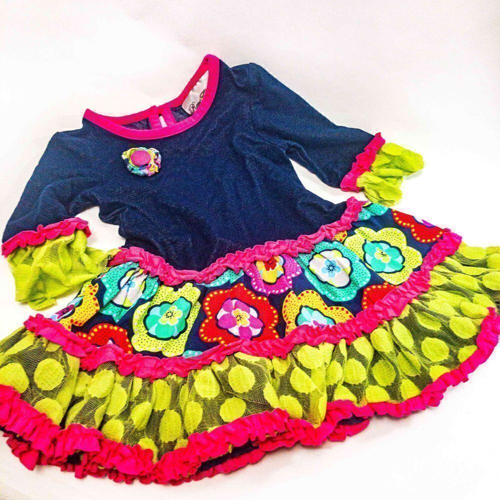 Rare Editions Bright Flowers Ruffle Dress Sz 12M